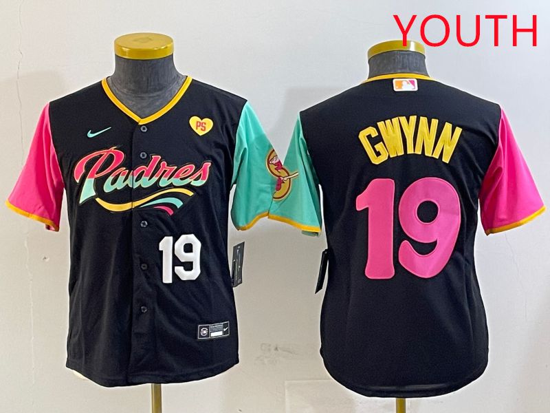 Youth San Diego Padres 19 Gwynn Black City Edition Game 2025 Nike MLB Jersey style 11